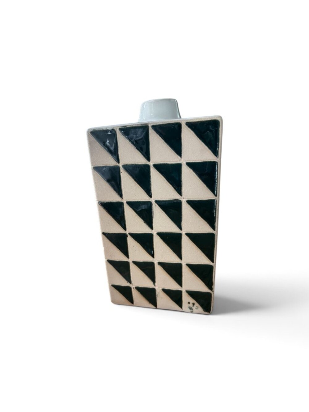 Vintage Italian Op Art Ceramic Vase – Geometric Mid-Century Modern Rectangular V - Picture 2 of 4
